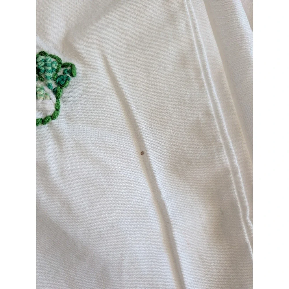 Vintage Hand Embroidered Floral Bird Cotton Pillowcase Set 4 Cottagecore